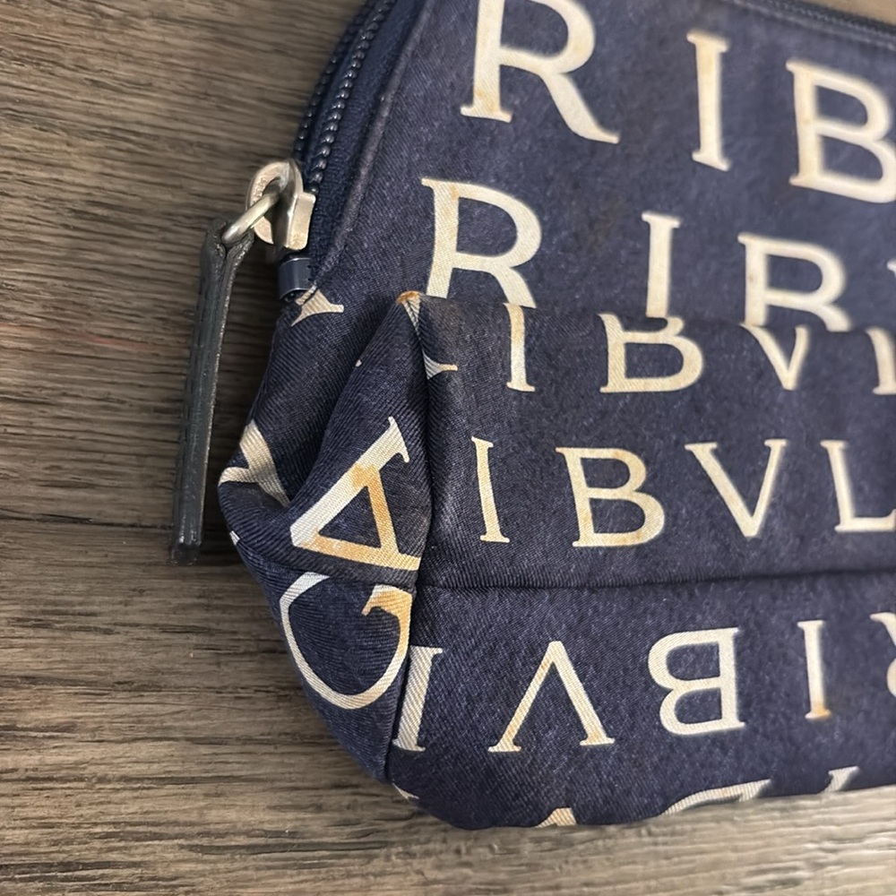 [BLVGARI] Signature Logo Navy & White Cosmetic Full-Zip Travel Toiletry Bag - Picture 8 of 11